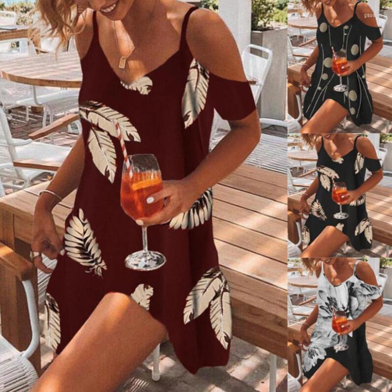 

Party Dresses Women Off Shoulder Printing Leaves Dress Mini 2022 Summer