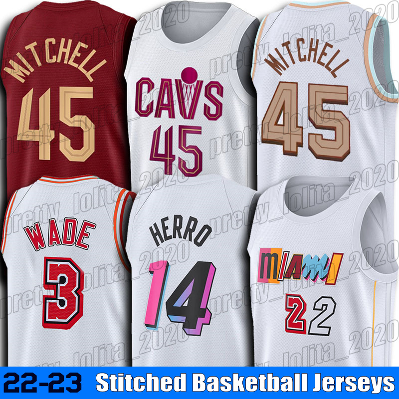 

Jimmy Butler Tyler Herro Dwyane Wade 22 14 3 basketball jersey Donovan Mitchell Evan Mobley 45 4 asdg4, Choose blue number