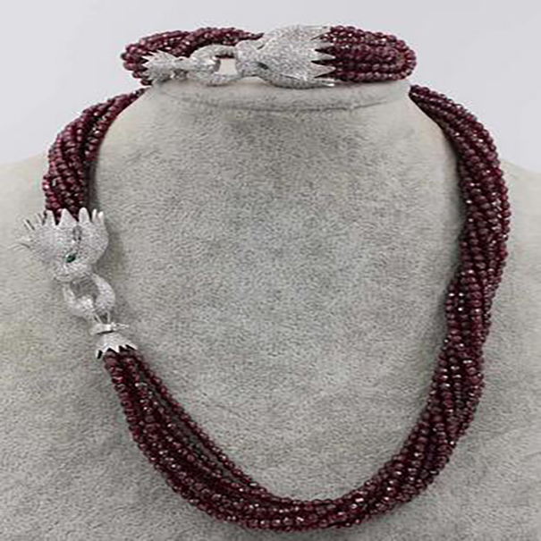 

10rows garnet round faceted necklace and bracelet 20inch 8inch 2x4mm