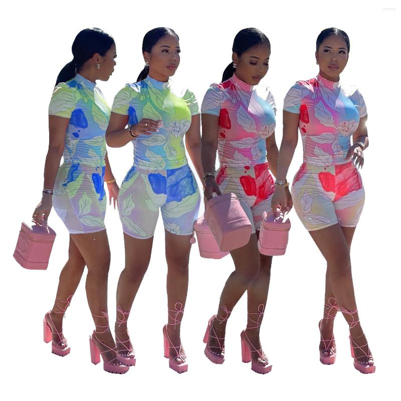 

Women' Tracksuits Cy7071 Positioning Tie Dyed Round Neck Personalized Casual Sports Shorts Two Piece Sexy Suit, Pink