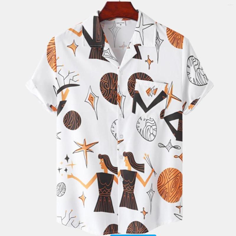 

Men's Casual Shirts Men Summer Printed Top Shirt Collar Fashion Loose Short Sleeved Blouse Pullovers Button Blouses, Blue