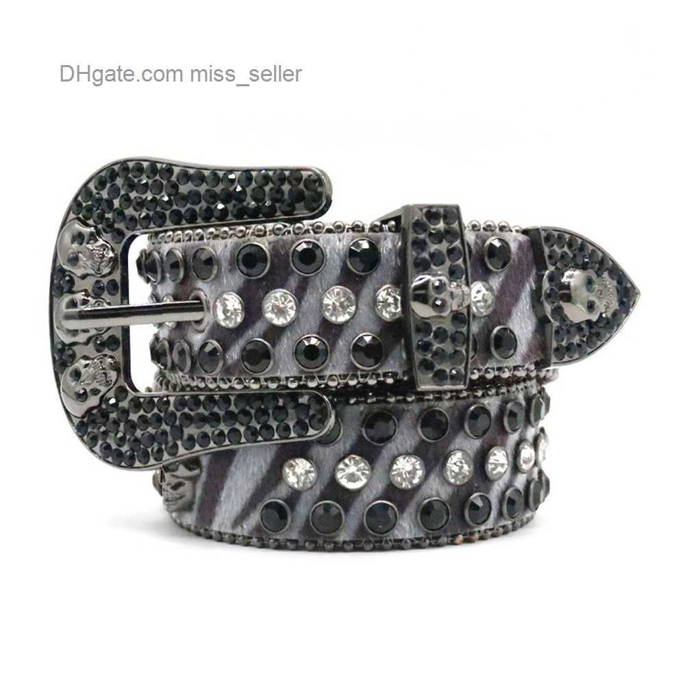 

Designer Belt Bb Simon Belt male inlaid skull head nail bead diamond PU leopard pattern alloy pin buckle personality street hip-hop punk, Multi