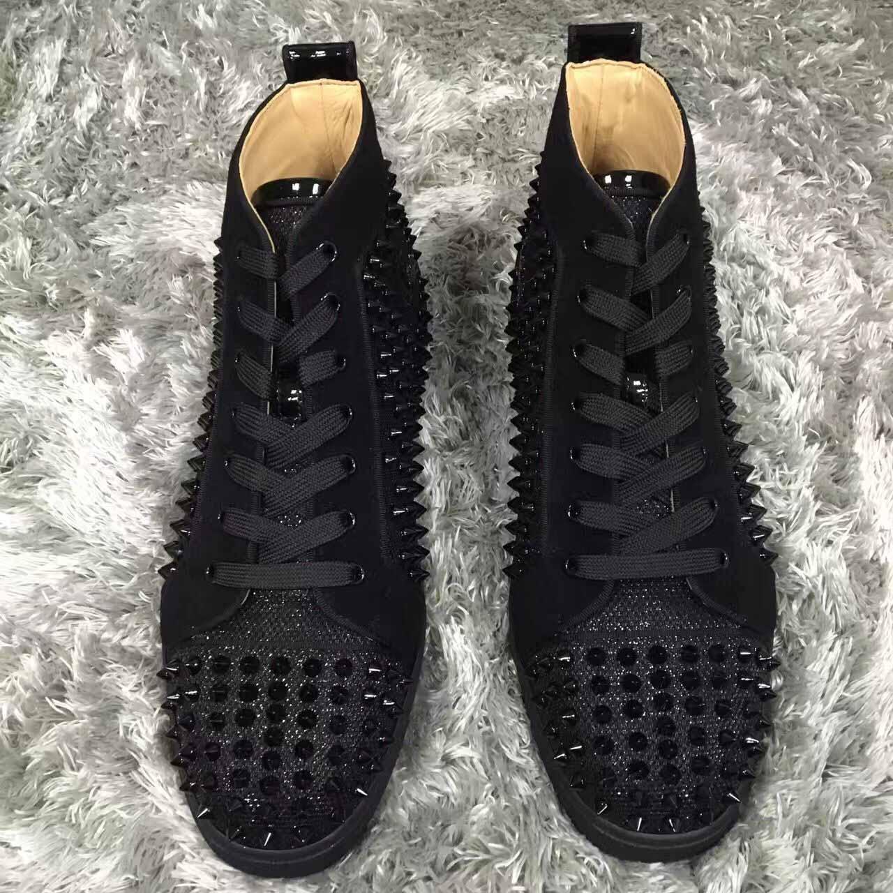 

Red-Bottoms Christians classic black white leather full spiked sports sneakers luxury red homme high top sneaker genuine leather mens CPn
