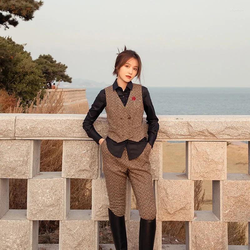 

Women' Vests Women' Vest Brown Wedding Tweed Herringbone V Neck Retro Tooling Waistcoat Double Breasted Elegant OL Office Work