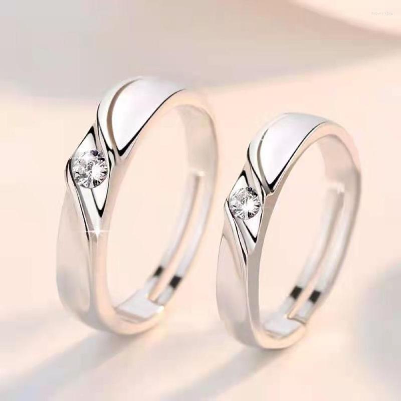 

Wedding Rings 2PCS Copper Plated Silver 4mm Width Adjustable Creative Twist Zircon Couple Men Women Opening Finger Jewelry