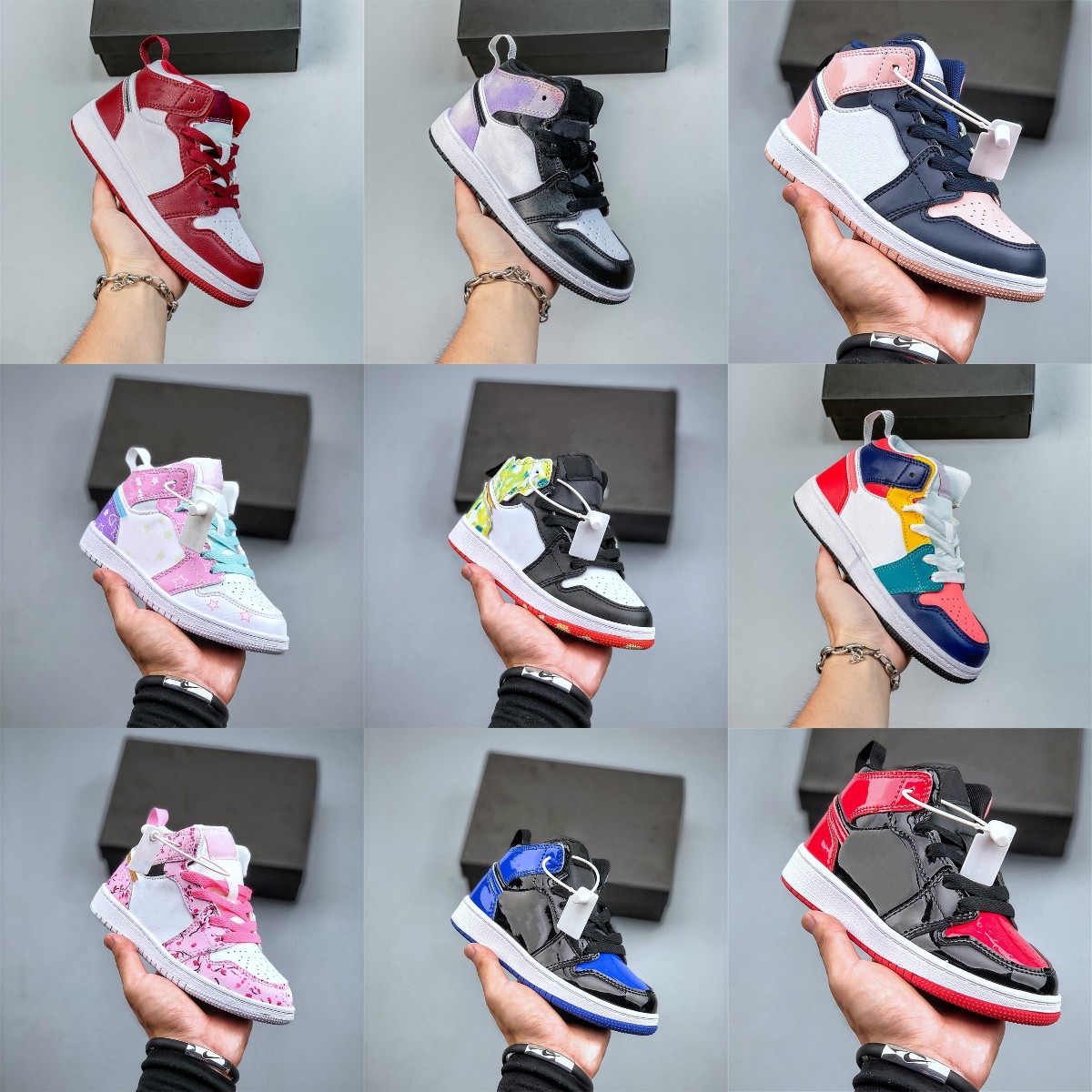 

Designers Jumpman 1 Kids Basketball shoes Youth 1s Hook Loop Elastic band Toddlers Royal Obsidian Chicago Low Running shoes Infant Big Boys Girls Sneakers Size 22-35, Color 3
