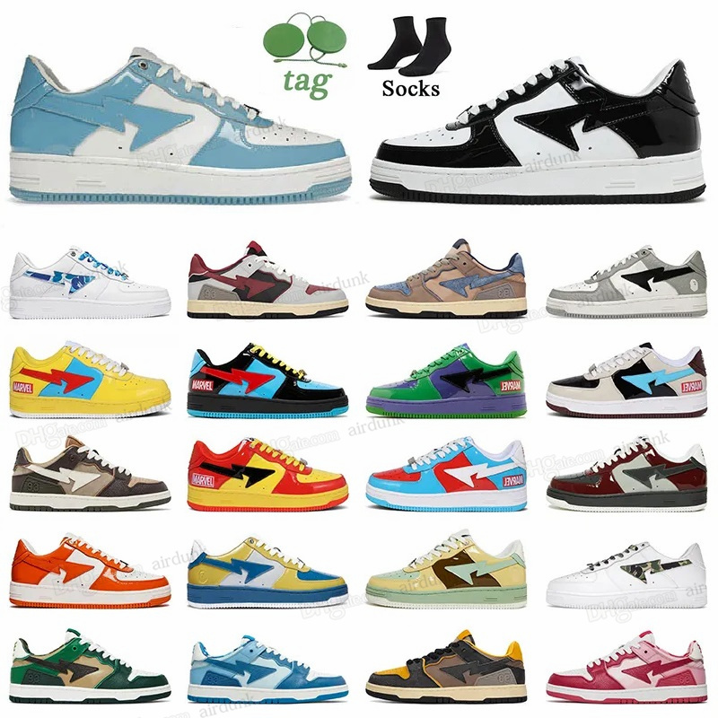 

2022 Bapestas Baped Designer Casual Shoes Platform Sneakers Bapesta Sk8 Sta Patent Leather Green Black White Plate-forme for Men Women, 20