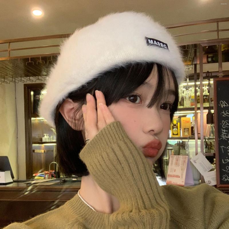 

Berets Hair Reverse Wearing Forward Hat Female Autumn And Winter Japanese Beret Big Head Circumference Show Face Small White