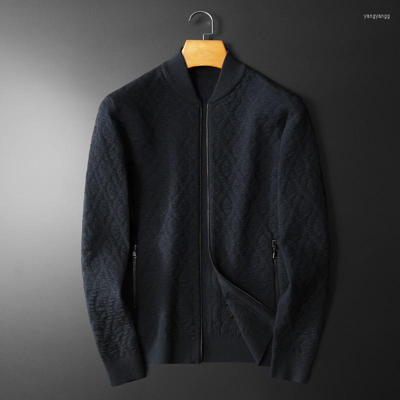 

Men's Jackets Luxury Upscale Zippered Cardigan Sweater For Men's Autumn Fashion Jacquard Knitted Coat Baseball Collar Jacket, Dark grey