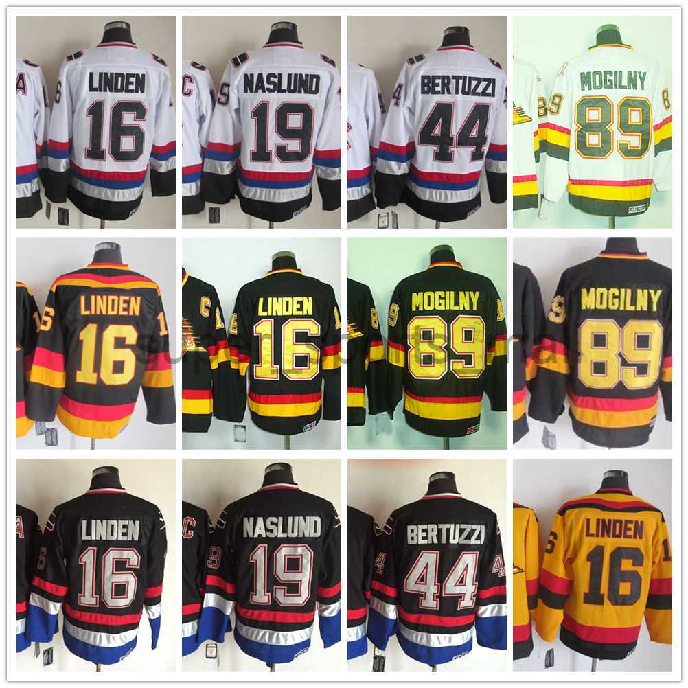 

Vancouver''Canucks''New Retro Ice Hockey Jerseys 89 Alexander Mogilny 16 Trevor Linden 19 Markus Naslund 44 Todd Bertuzzi Stitched Jersey, Same as picture (with team name)