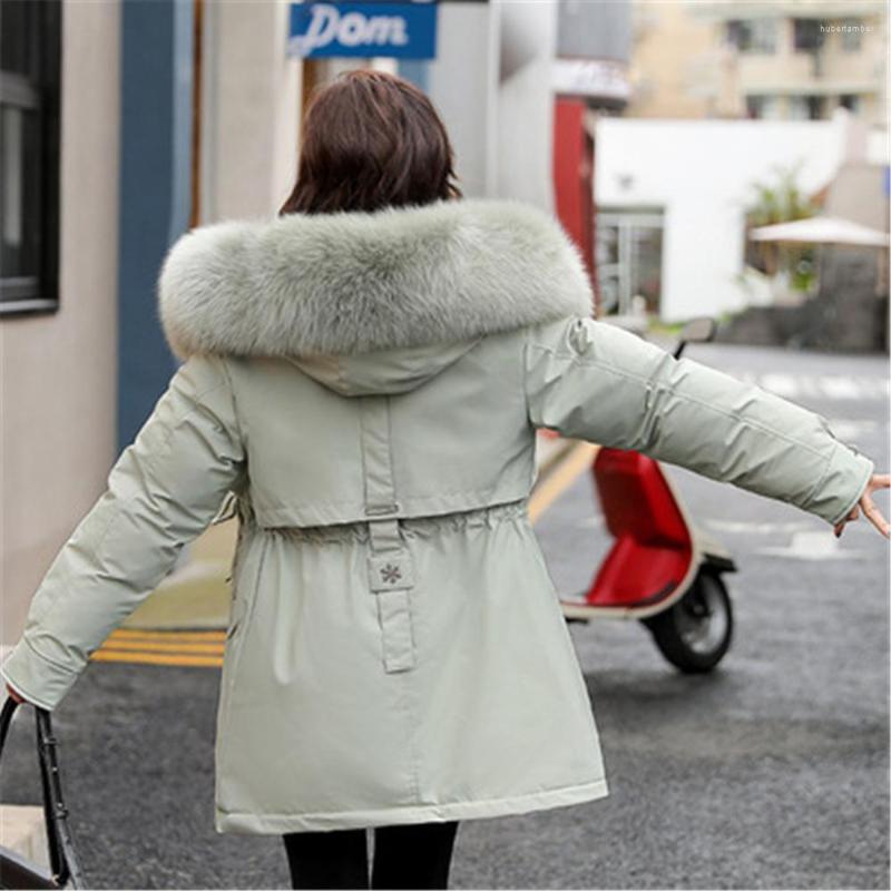 

Women's Down Casual Korean Fashion Clothing Business Street Hooded Loose Warm Coat Winter 2022 Plus Velvet Solid Jacket, Khaki
