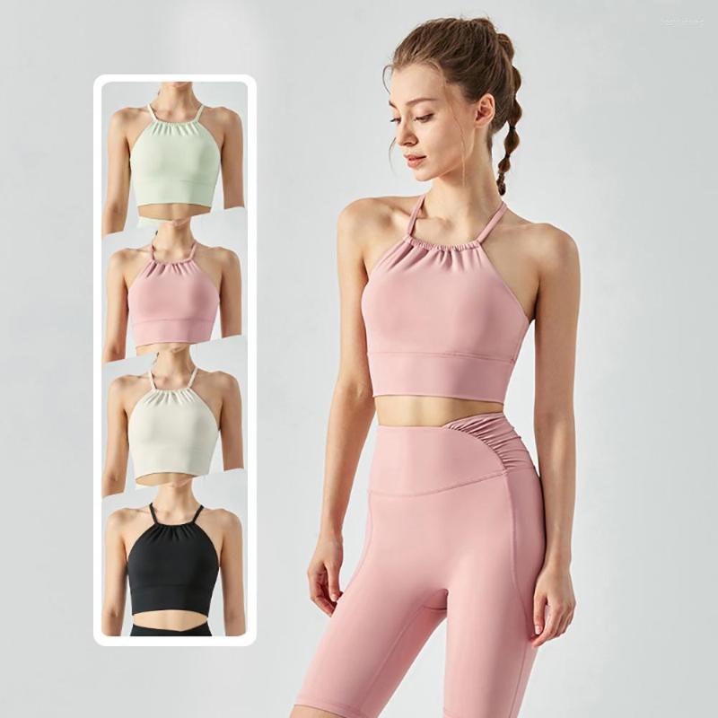 

Active Sets Vnazvnasi 2 Piece Set Women Outfits Yoga Fitness Neck Hanging Sports Top High Waist Shorts Running Push Up Gym, Pink