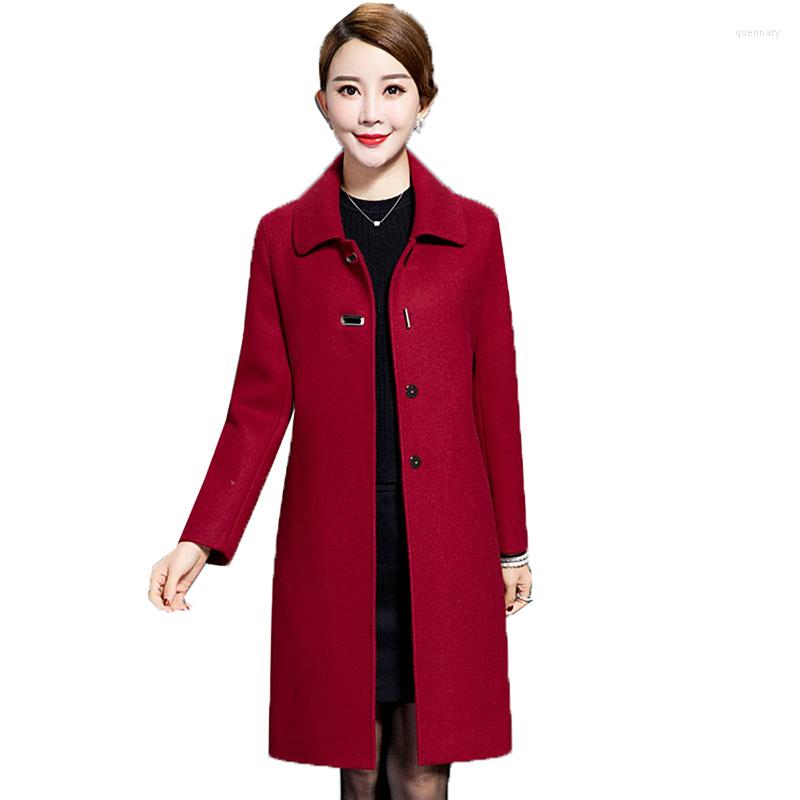 

Women's Wool High Quality Woolen Coat Middle-Aged Women Jacket 2022 Autumn Winter Mid-Length Cashmere Outerwear 4XL Mother Clothes, Black