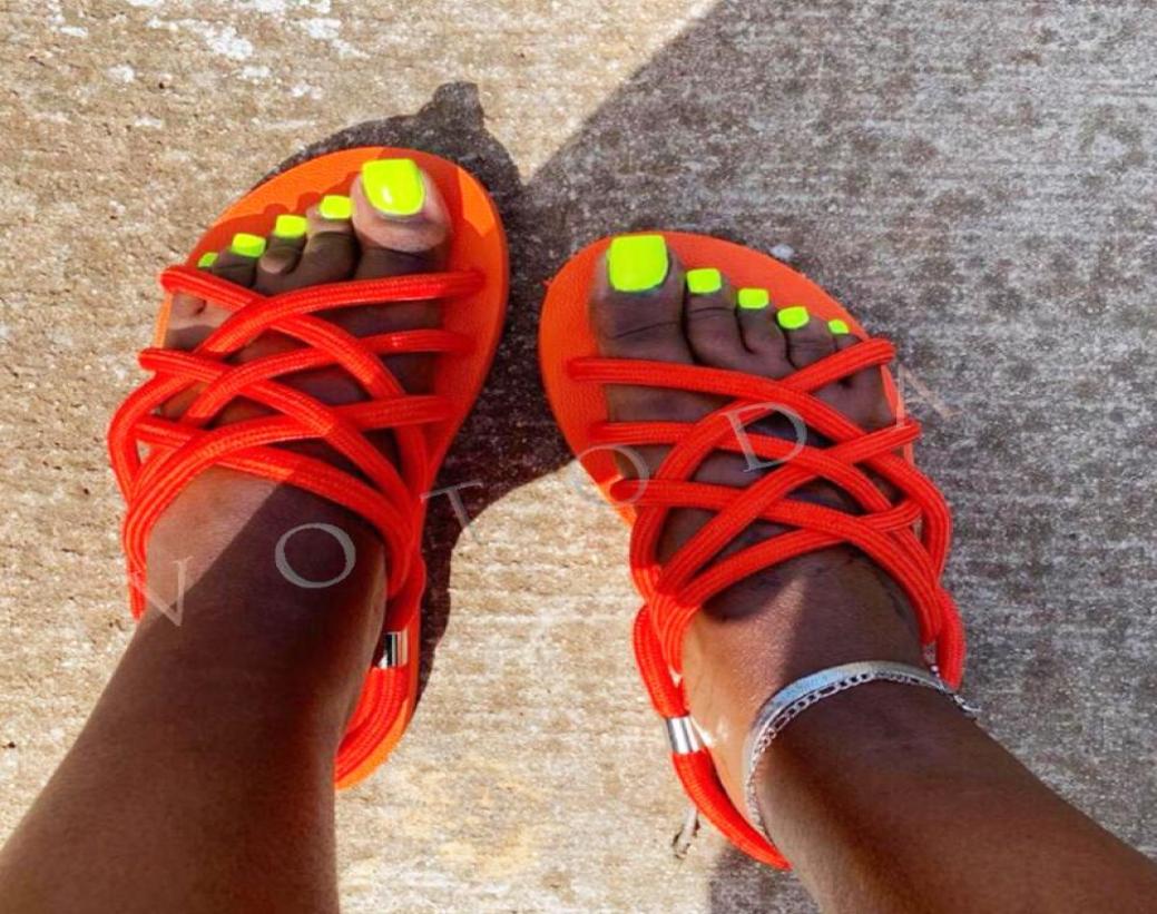 

Sandals Summer Women Beach Slippers Woman Cross Straps Ladies Open Toe Braided Rope Slides Female Roman Flat Flip Flop2748286