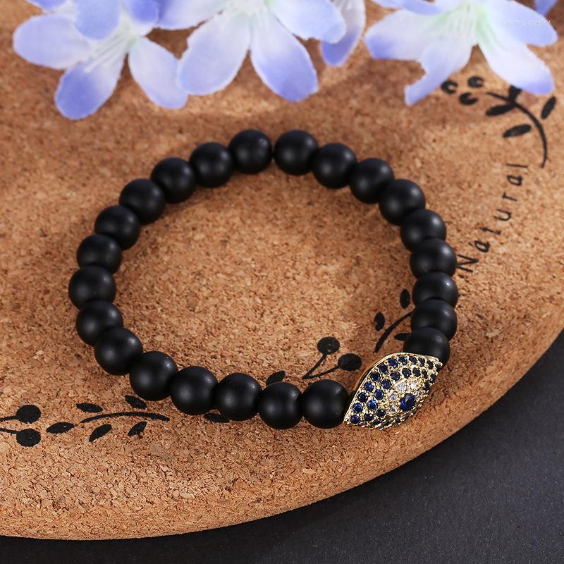 

Strand 2022 Black Pumice Stone Buddha Beads Bracelet Copper Micro Zircon Eyes Shape Fashion Elastic Bangle Men Women Hand Strings