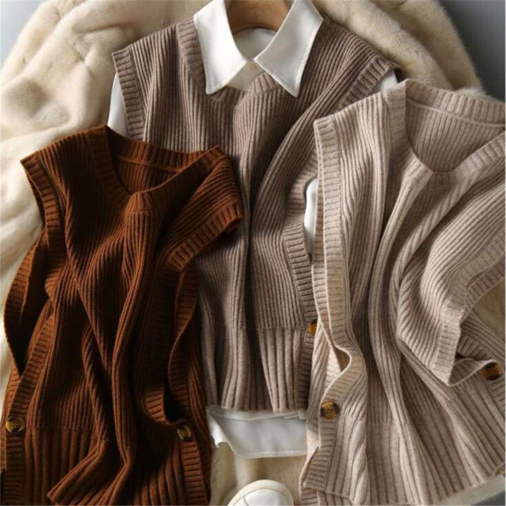 

Women' Vests Sweater Vest Women Oneck Solid Autumn Fashionable Button Design Female Leisure Knitwear Preppy Style Arrival Soft Cozy Tops 221202, Auburn