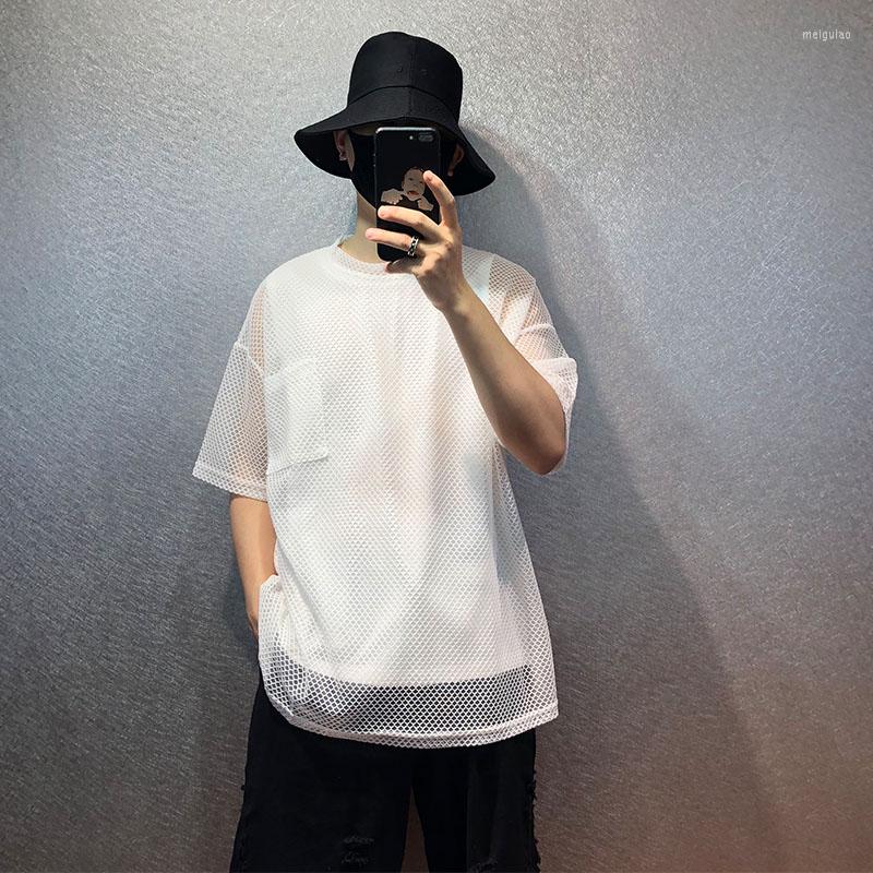

Men' T Shirts Two Sets Of Hollow Out T-shirt To Send Vest Personality Contracted Street Youth Loose Large Size, Black