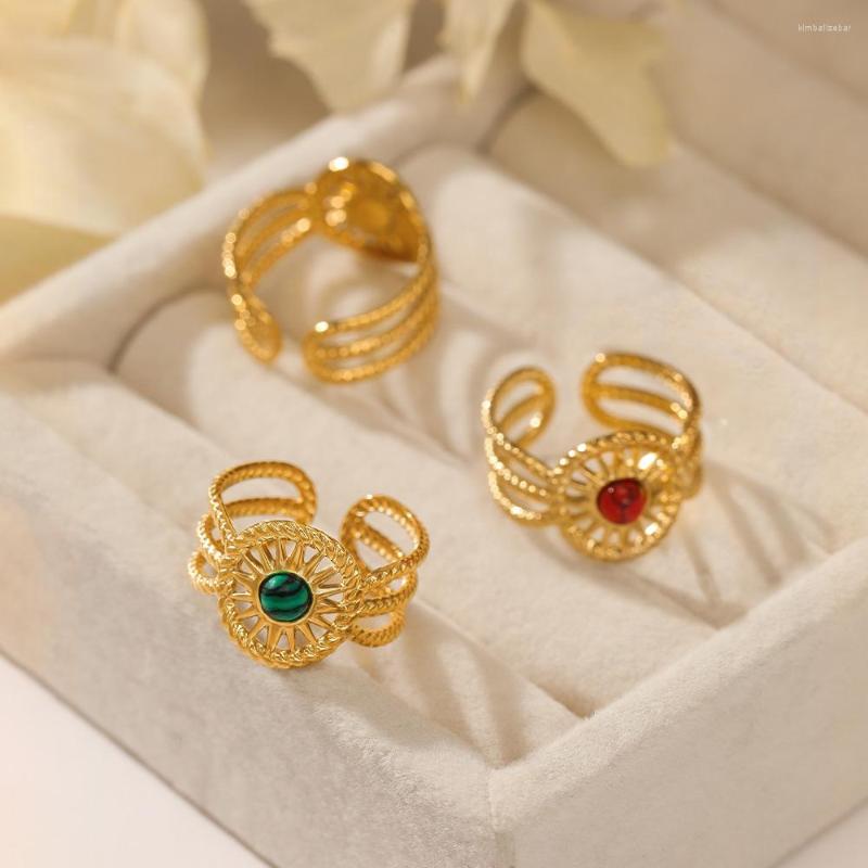 

Wedding Rings Vintage Gold Stainless Steel Layer Natural Stone For Women Men High Quality Cool Big Ring