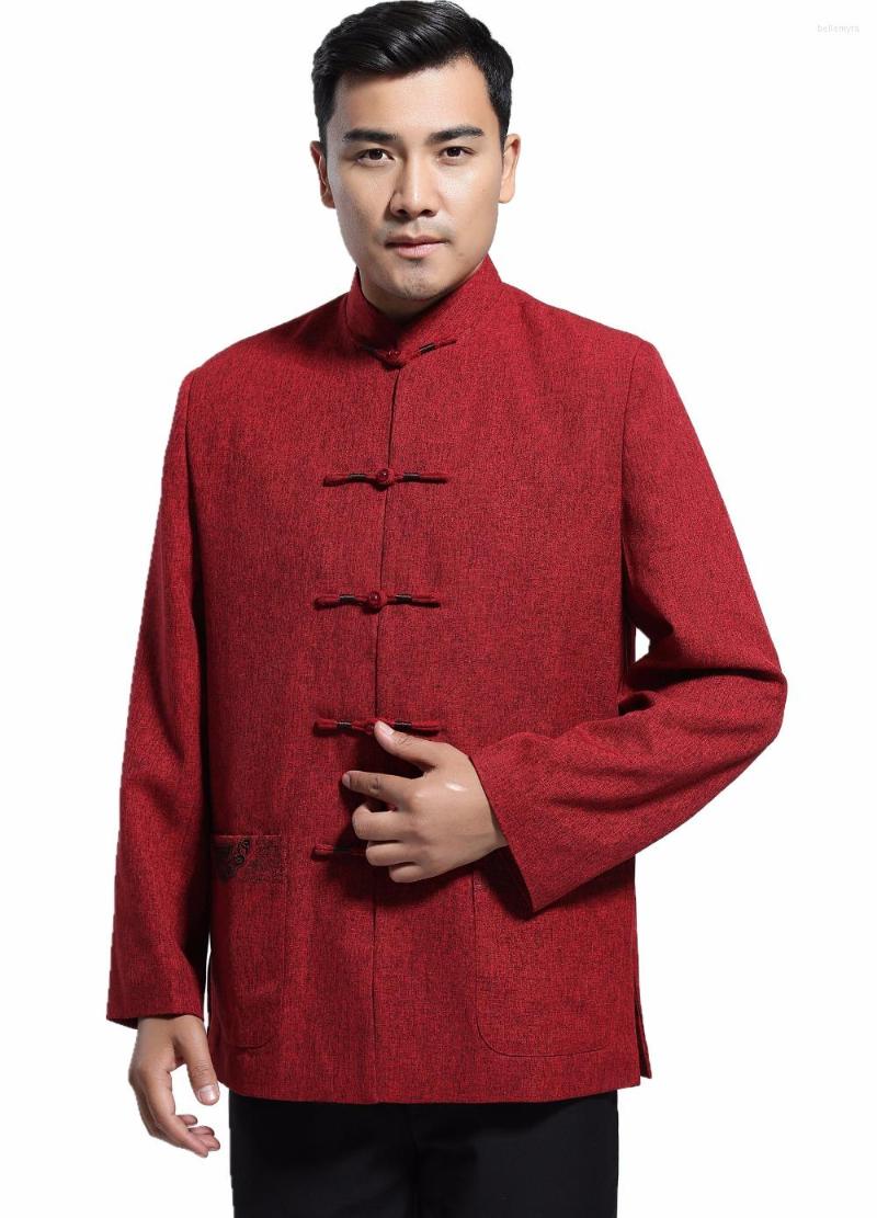 

Ethnic Clothing Shanghai Story Blend Woolen Chinese Vintage Jacket Men's National Trend Coat Outerwear Tang Suit Red