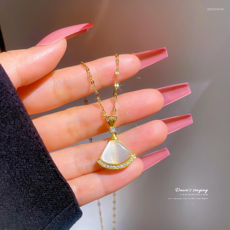 

Chains Small Skirt Opal Pendant Necklace For Women 2022 Fashion Jewelry Titanium Steel Gold Plated Luxury Design Korean Style