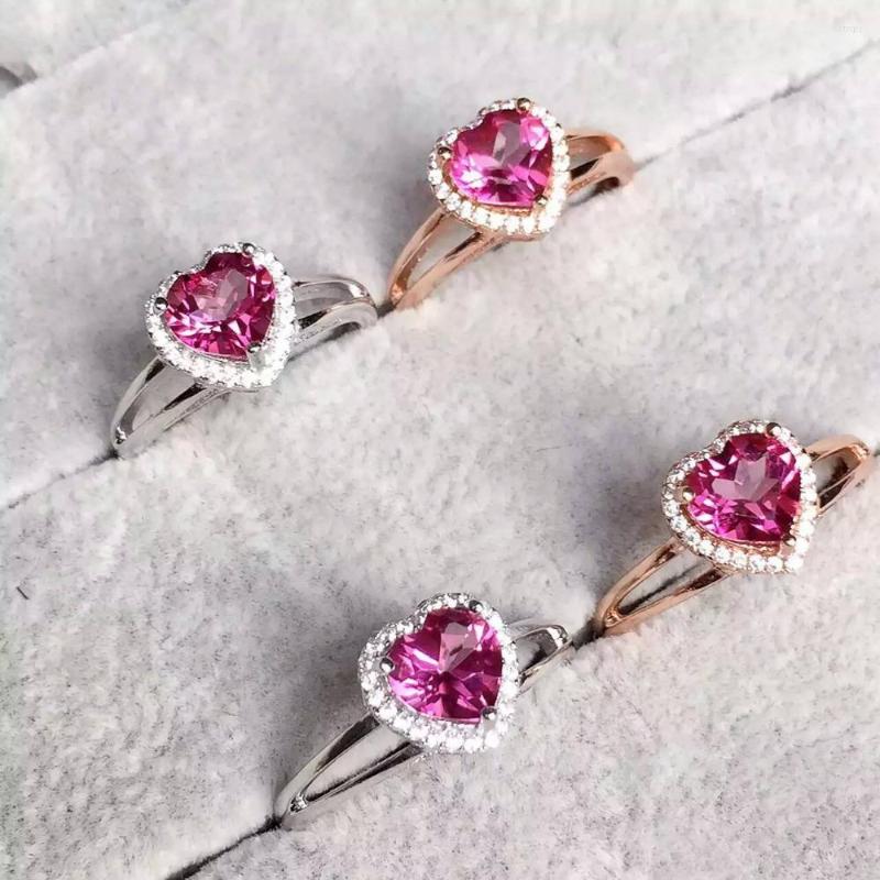 

Cluster Rings Natural Pink Topaz Gem Ring S925 Silver Gemstone Fashion Elegant Romantic Heart Women's Party Gift Jewelry