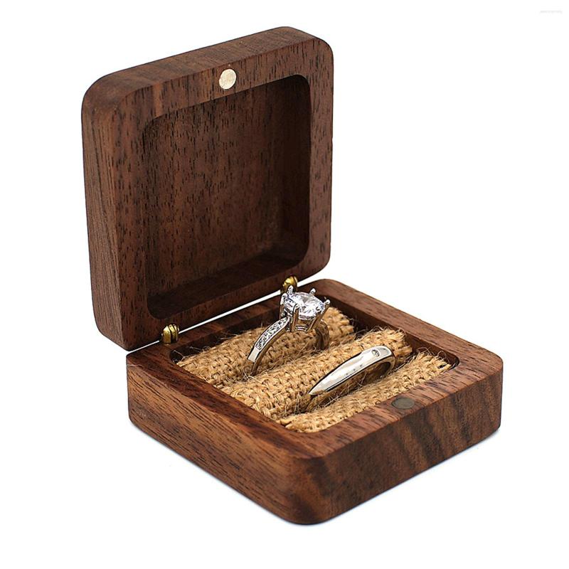 

Jewelry Pouches Walnut Wood Rings Box For Engagement And Proposals Square Gift