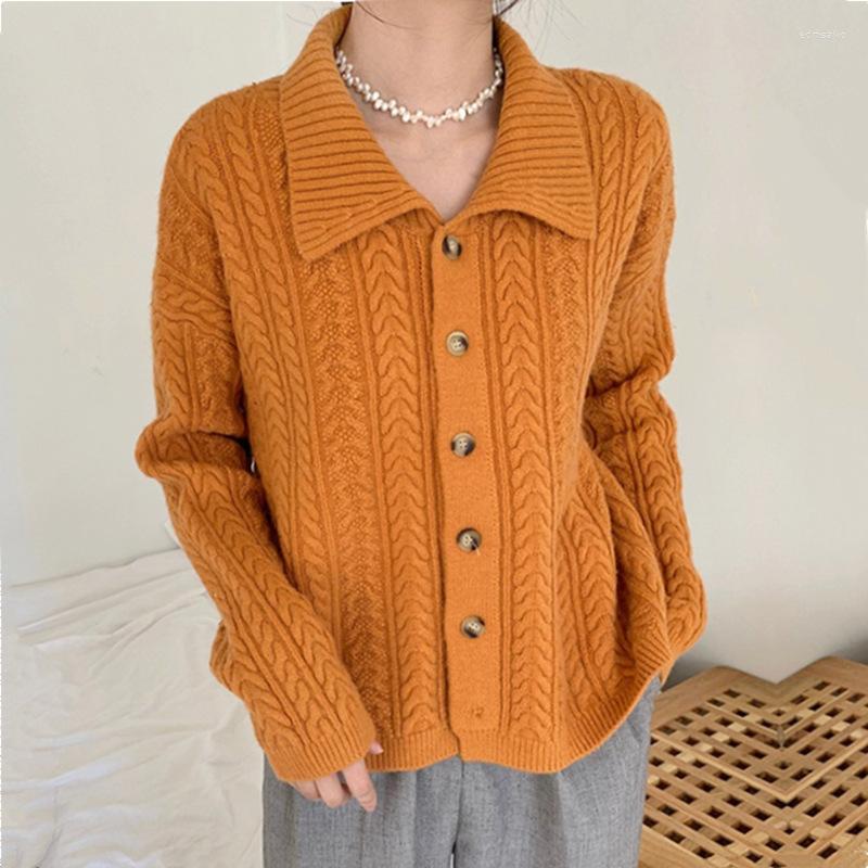 

Women's Knits 2022 Autumn/Winter Women Cardigans Coat Single-breasted Solid Casual Vintage Kint Sweater Streetwear, Beige