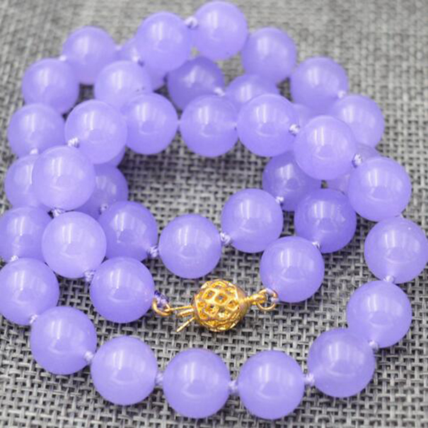 

8mm Natural Purple Jade Round Gemstone Beads Necklace 18'' AAA