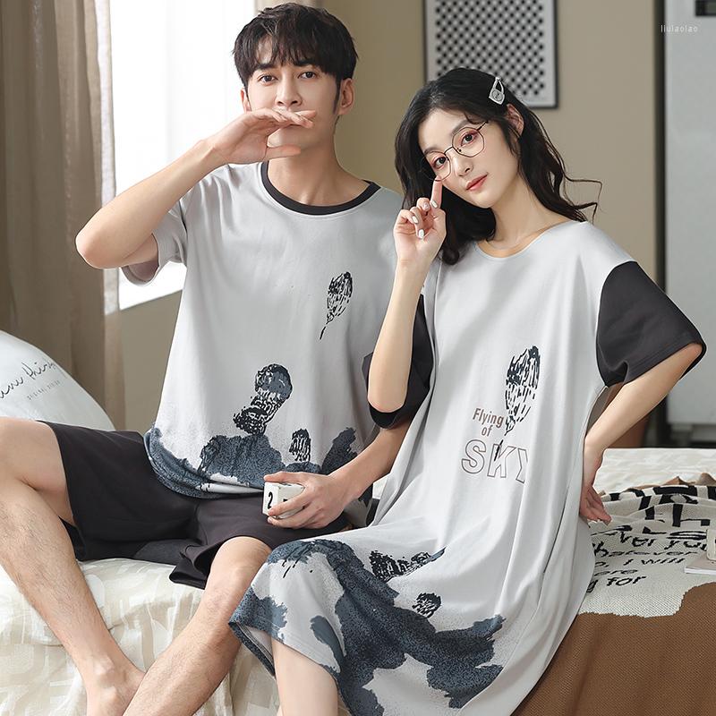 

Men's Sleepwear Summer Short Sleeve Pyjamas Lovers Cotton Couple Pajama Sets Women Men Home Clothes, 1870w