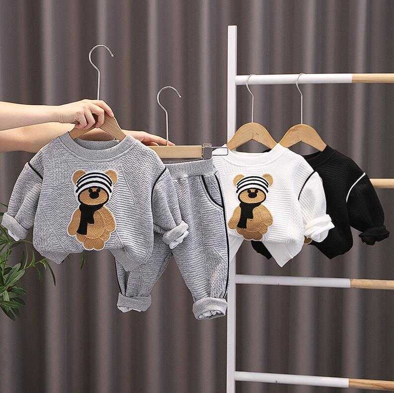 

Sets Baby Boys Clothing Bear Print Autumn Children Girls Clothing Suit Sweatshirts Pants Casual Kids Clothes Set Tracksuits 4534, Gray