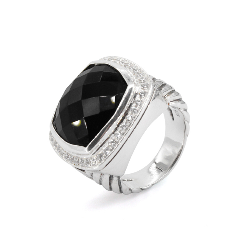 

Brand Women's Rings 925 Sterling Silver 17MM Blue Topaz Black Onyx Turquoise Smoky Quartz Amethyst Ring for Women