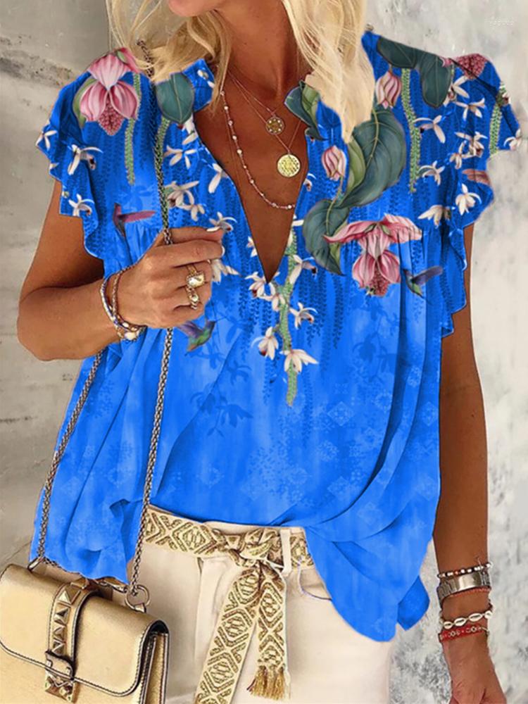 

Women' Blouses Summer Womens Tops And Shirts Floral Print Short Sleeve V Neck Pullover Loose Large Size 5XL Vintage Top, Orange