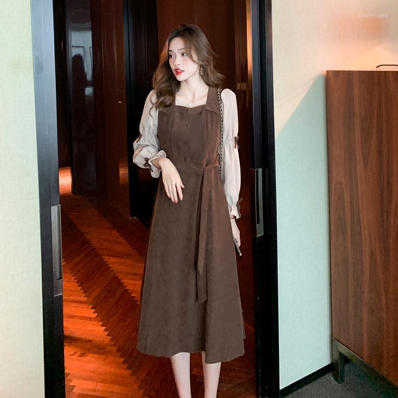 

Casual Dresses Make Winter Women' French Splicing Square Collar Dress Long-sleeved Female Bow, Red