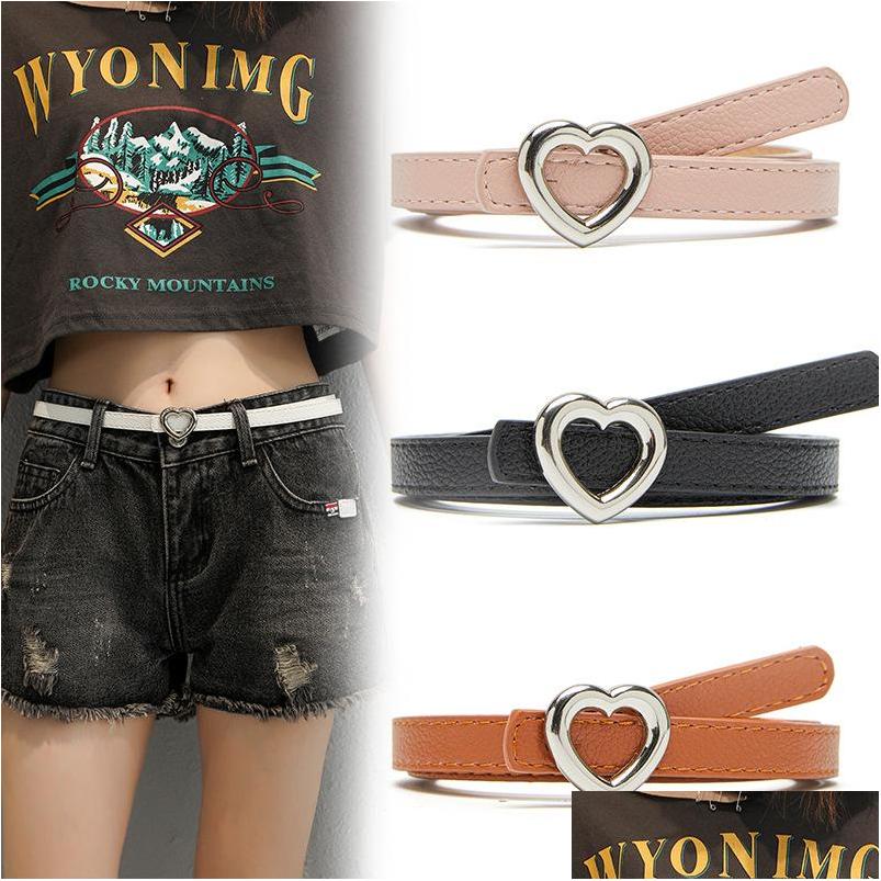 

Belts Spring Europe Womens Decoration Slim Dress Jeans Belt Eyes Metal Needle Heart Buckle Simple Pu Leather Belts Drop Delivery Fas Dhhqj, Black