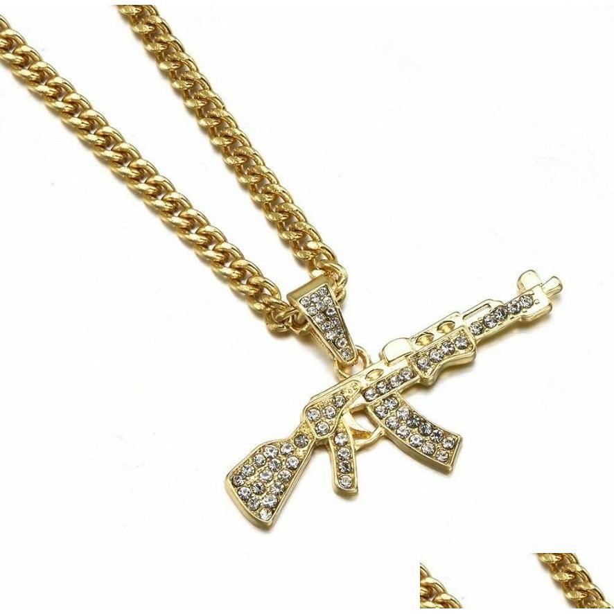 

Pendant Necklaces Fashion Jewelry Men Gun Necklace Rhinstone Pendant Drop Delivery Necklaces Pendants Dh1Dx