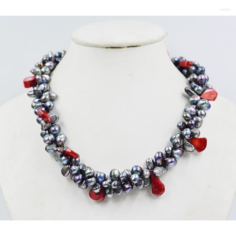 

Choker The Last One. 3 Strand 8MM Natural Black Baroque Pearl Necklace. 50cm