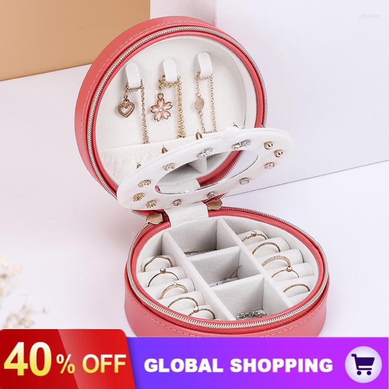 

Jewelry Pouches Round Box Storage Portable Travel Organizer Small Earrings Ring Lipstick Bag Boxes And Packaging