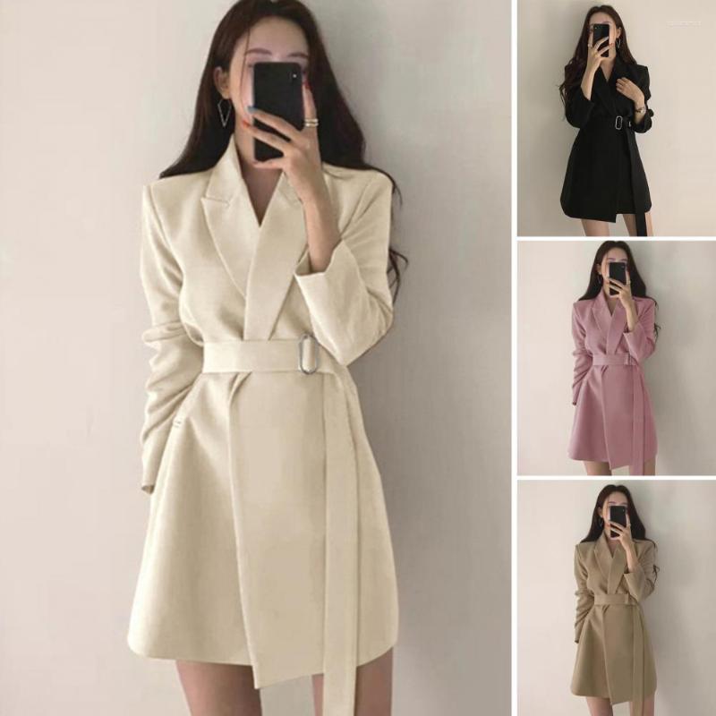 

Women' Suits Office Lady Suit Jacket Lapel Collar Solid Color Long Sleeve With Waist Belt Elegant Slim Fit Autumn Blazer Ensembles De, Beige