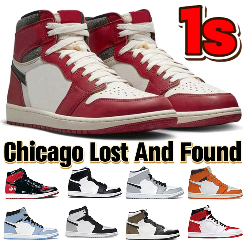 

New jumpman 1 1s retro basketball shoes mens sneaker Chicago Lost Found Patent Bred University Blue Light Smoke Grey OG Denim Dark Mocha Starfish Men Women Sneakers, Shoes box