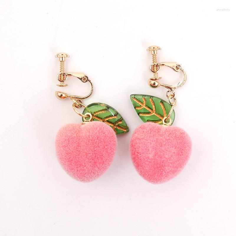 

Backs Earrings Sweet And Lovely Short Fruit Peach Non Pierced For Girls Women Simulation Pink Ear Clips No Piercing