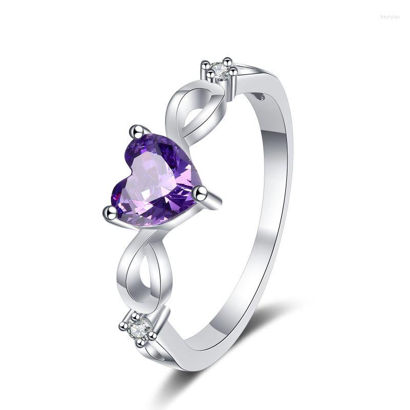 

Cluster Rings Ladies 925 Sterling Silver Amethyst Gemstone Purple Heart Shape Ting For Women Fine Jewelry