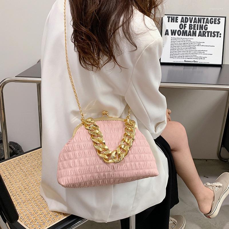 

Evening Bags Pink White Crossbody Bag With Chain For Women 2022 Shell Shaped Handbag Clip Female Elegant Arm Shoulder Designer, Brown.