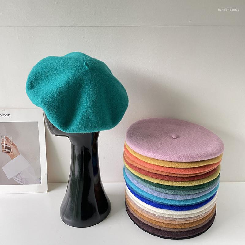 

Berets 202209-2508938-xiyuan Drop Winter Autumn Classic Wool Solid Brim Pinkycolor Lady Beret Hat Men Women Leisure Painter, Black