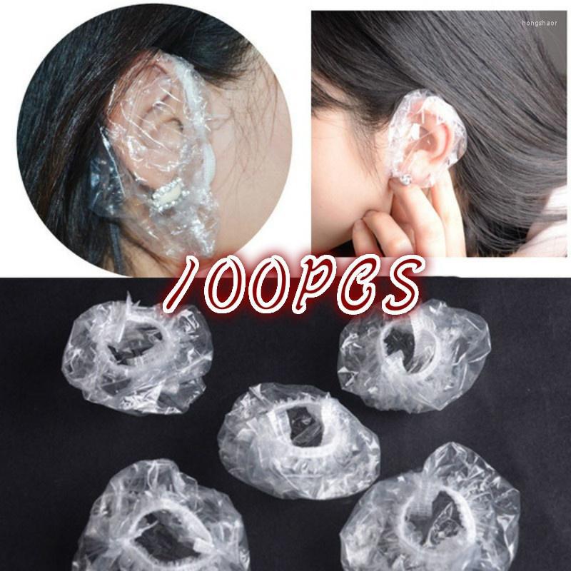 

Berets Disposable Plastic Waterproof Ear Protector Cover Caps Salon Hairdressing Dye Shield Protection Shower Cap, Transparent