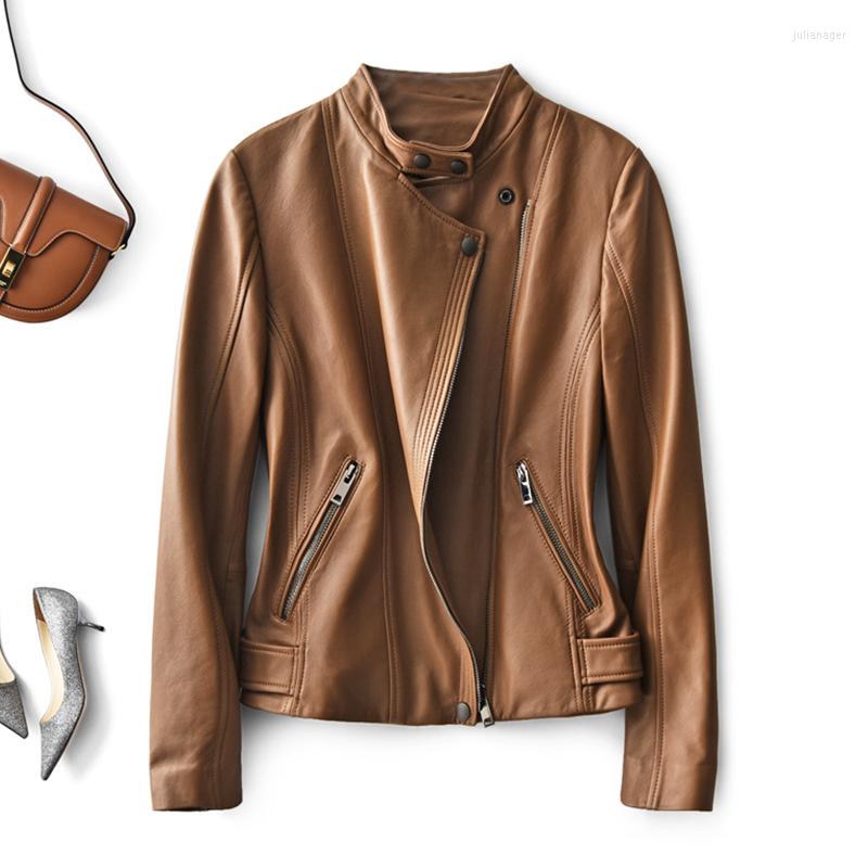 

Women's Leather Jacket Korean Genuine Women Spring 2023 Natural Sheepskin Coat Female Biker Coats Chaquetas De Mujer Pph3870, Black