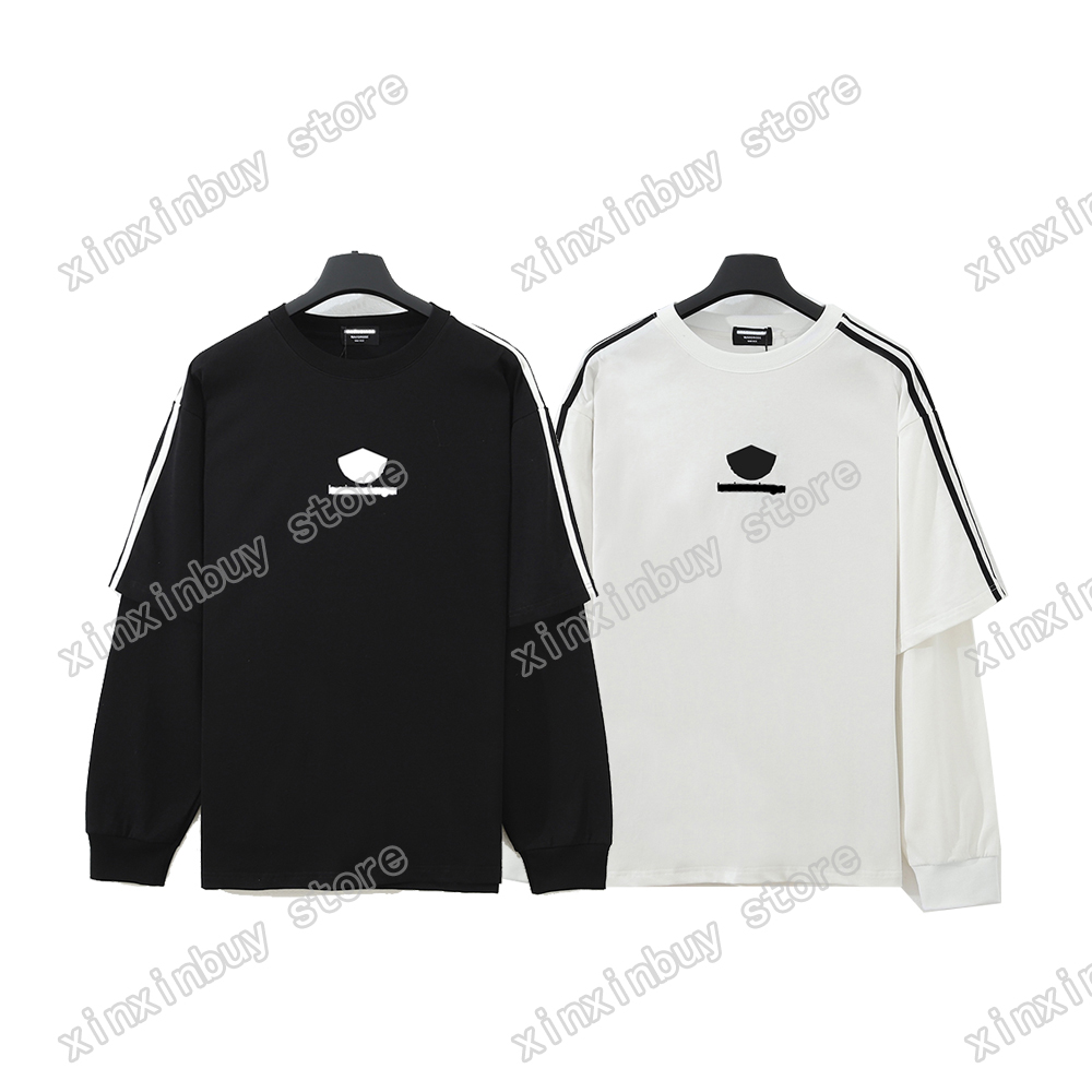 

xinxinbuy Men designer Tee t shirt paris letters print Panelled long sleeve cotton women green white black grey XS-L, 01