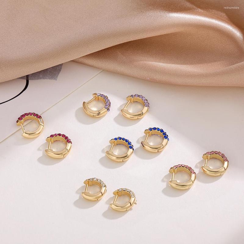 

Hoop Earrings Fashion Colorful Rhinestone Crystal Round Huggies Earring For Women Trendy Geometric Circle Small Jewelry Gifts