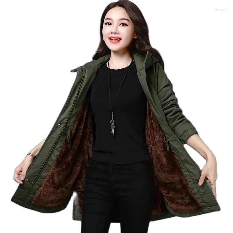 

Women's Trench Coats Autumn Winter Windbreaker Hooded Overcoat Women Mid-Length 2022 Loose Cotton Jacket Add Velvet Thick Outerwear Coat, Green