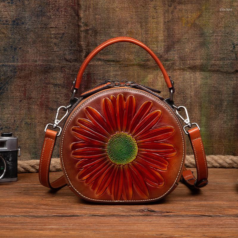 

Evening Bags EUMOAN Handmade Leather Women's Baotou Layer Cowhide Vintage Handbag With One Shoulder Cross-body Style Ladies Round Bag