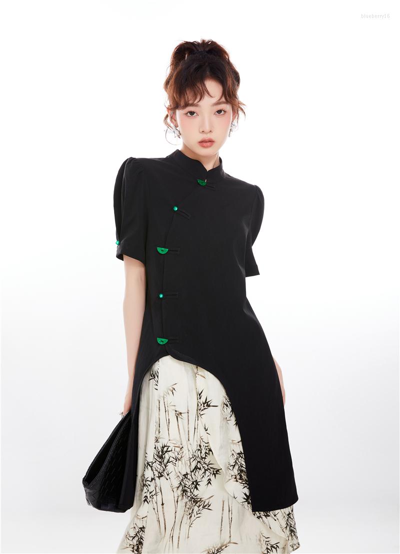 

Ethnic Clothing 2022 Chinese Style Fashion Set Top Summer Short-sleeve Design Sense Irregular Shirt Cotton High Waist Skirt